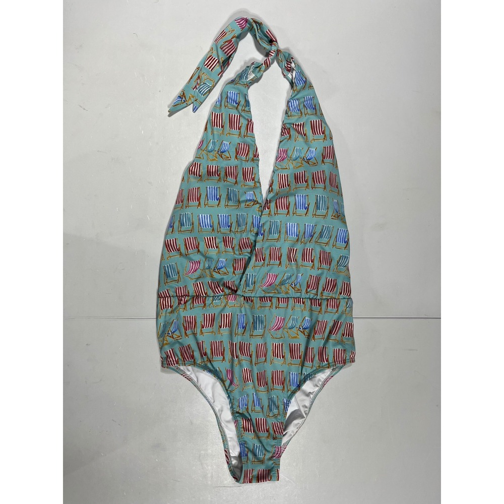 PatBO Retro Resort Beach Chair Novelty Print Halter One Piece Swim Womens Large